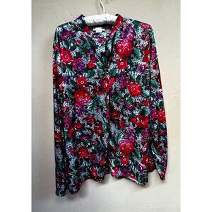 Vintage Vicki Wayne's Womens  Plus Size 18W Long Sleeve Floral Blouse Multicolor